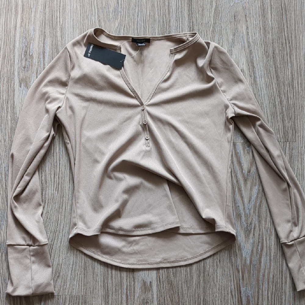 XL Brown Long Sleeve Women's Top Ribbed Forever 21